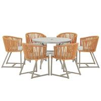 Mesa E 6 Cadeiras De Jantar Noronha Fendi E3 Trama Original Terra Cota - 1