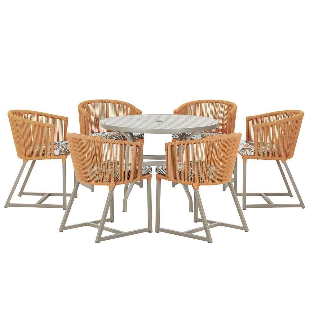 Mesa E 6 Cadeiras De Jantar Noronha Fendi E6 Trama Original Terra Cota - 1