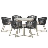 Mesa E 6 Cadeiras De Jantar Noronha Fendi E6 Trama Original Preto - 1