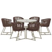 Mesa E 6 Cadeiras De Jantar Noronha Fendi E9 Trama Original Marrom - 1