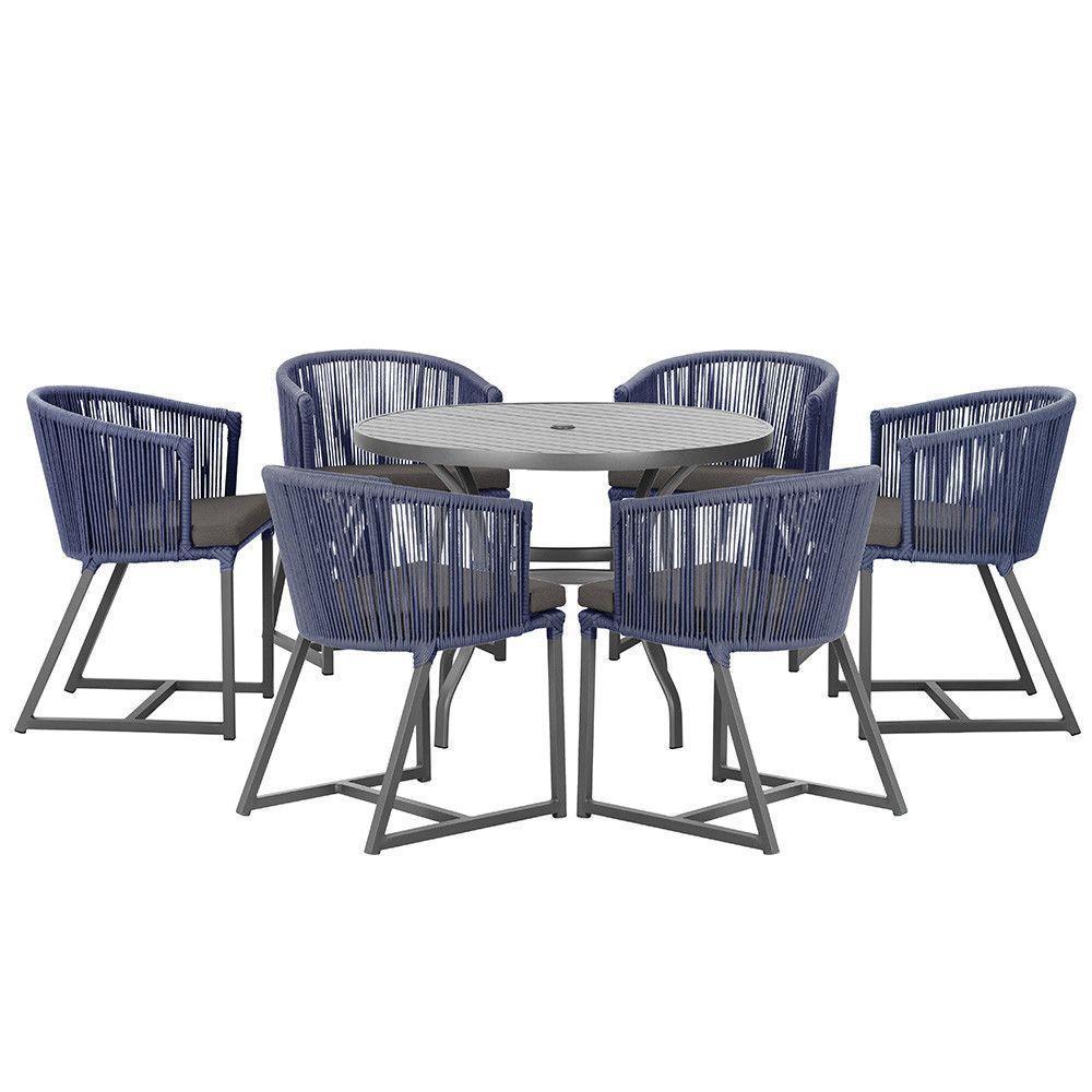 Mesa E 6 Cadeiras E Noronha Preto E11 Trama Original Azul - 1