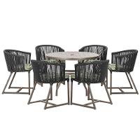 Mesa E 6 Cadeiras E Noronha Marrom E5 Trama Original Preto - 1