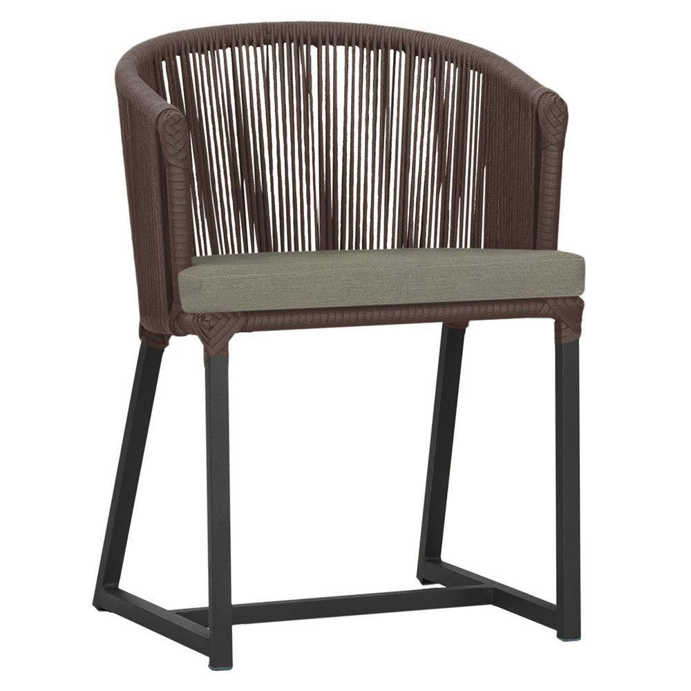 Cadeira De Jantar Noronha Alumínio Preta E8 Trama Original Marrom - 1