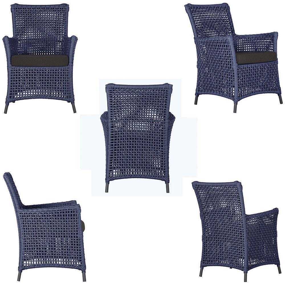 4 Poltronas Igapó Alumínio Pintura Preta Corda Náutica E9 Azul - 8