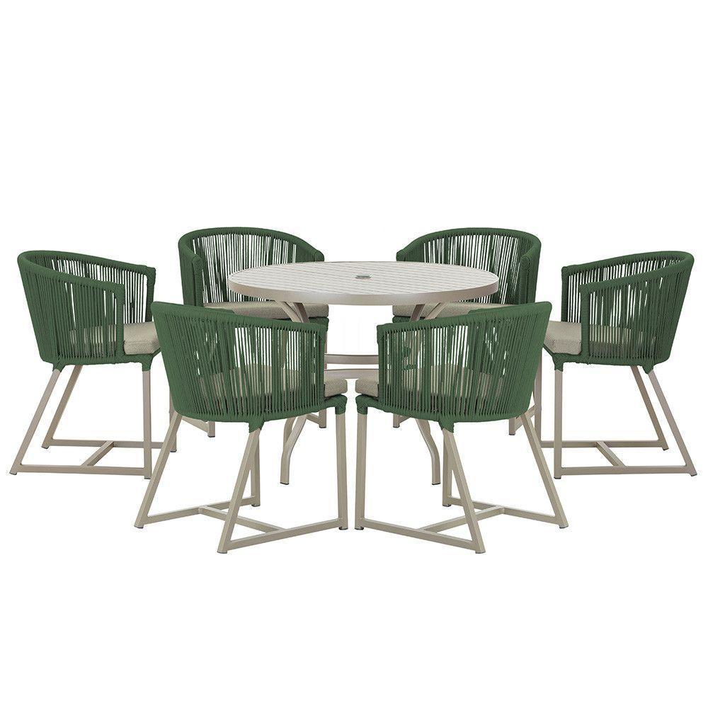 Mesa E 6 Cadeiras De Jantar Noronha Fendi E8 Trama Original Verde - 1