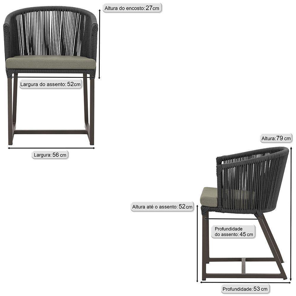 Cadeira De Jantar Noronha Alumínio Marrom E8 Trama Original Preto - 2