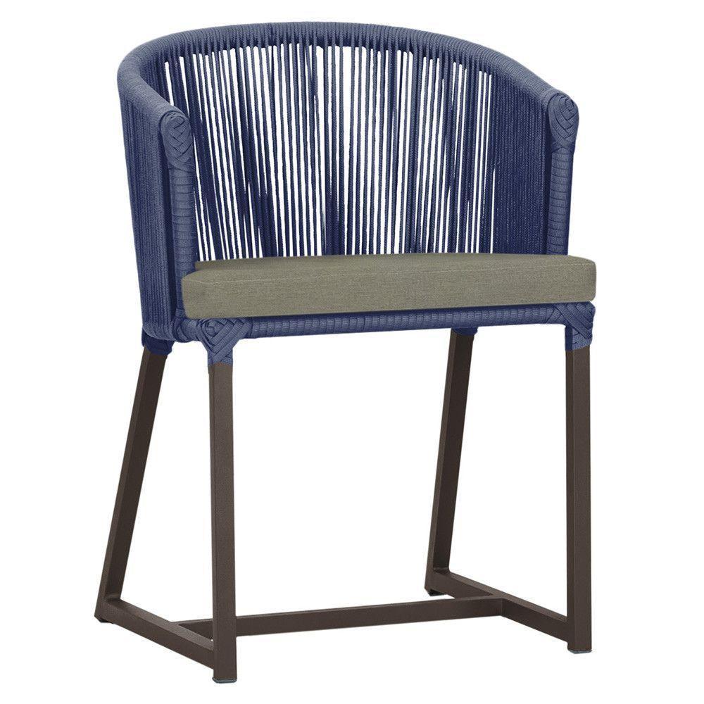 Cadeira De Jantar Noronha Alumínio Marrom E8 Trama Original Azul - 1