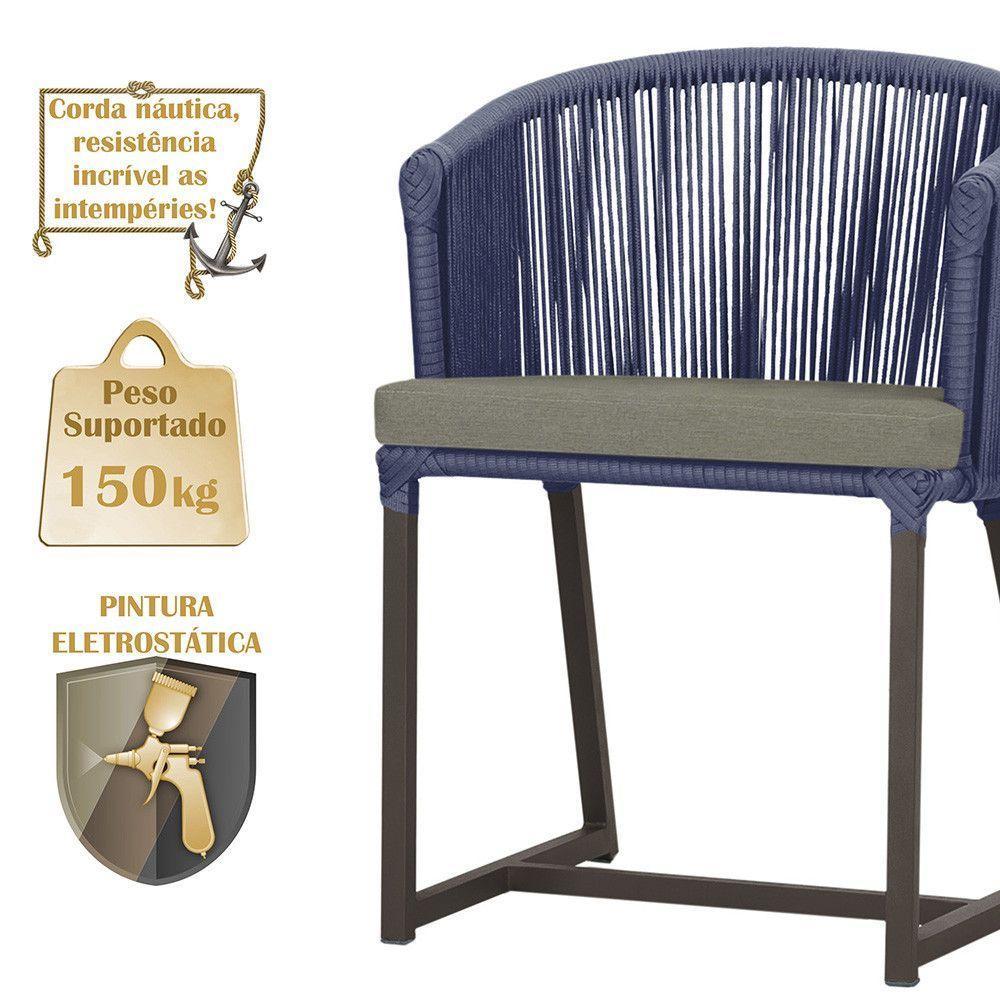 Cadeira De Jantar Noronha Alumínio Marrom E8 Trama Original Azul - 4