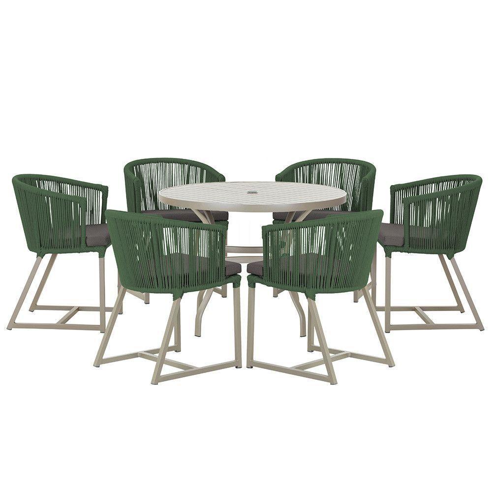 Mesa E 6 Cadeiras De Jantar Noronha Fendi E11 Trama Original Verde - 1