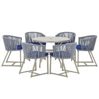 Mesa E 6 Cadeiras De Jantar Noronha Fendi E10 Trama Original Prata - 1