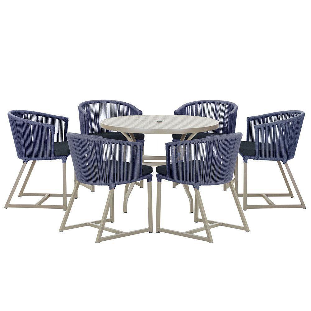 Mesa E 6 Cadeiras De Jantar Noronha Fendi E12 Trama Original Azul - 1