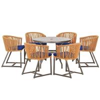 Mesa E 6 Cadeiras Jantar Noronha Marrom E10 Trama Original Terra Cota - 1