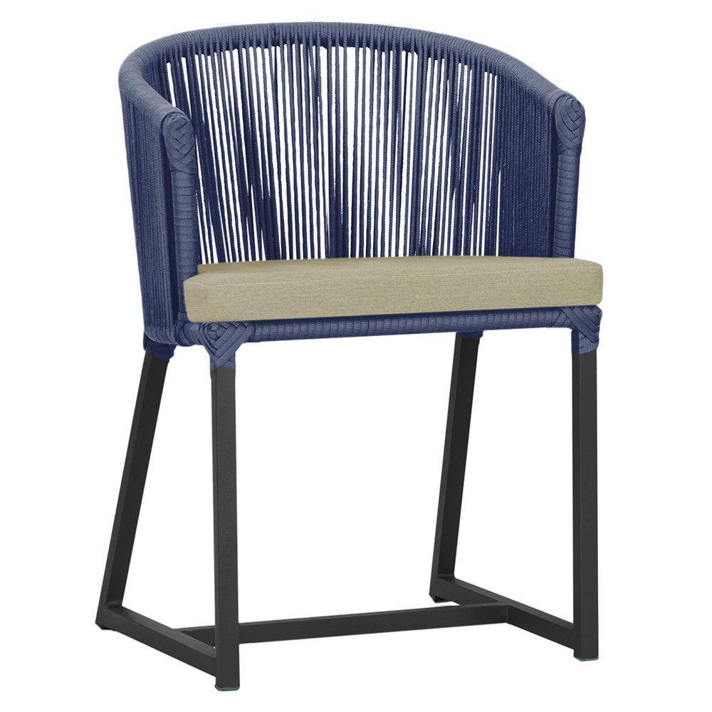 Cadeira De Jantar Noronha Alumínio Preta E7 Trama Original Azul - 1