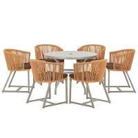 Mesa E 6 Cadeiras De Jantar Noronha Fendi E9 Trama Original Terra Cota - 1