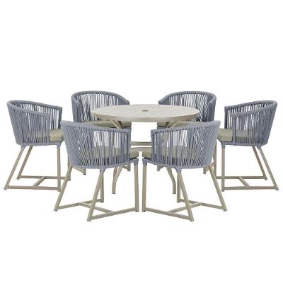 Mesa E 6 Cadeiras De Jantar Noronha Fendi E8 Trama Original Prata