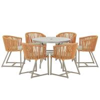 Mesa E 6 Cadeiras De Jantar Noronha Fendi E7 Trama Original Terra Cota - 1