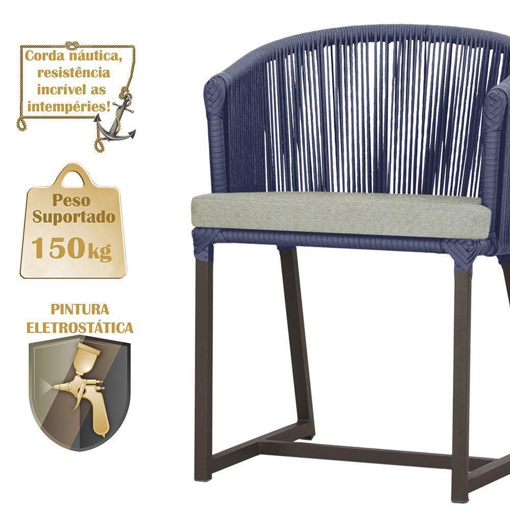 Cadeira De Jantar Noronha Alumínio Marrom E3 Trama Original Azul - 4