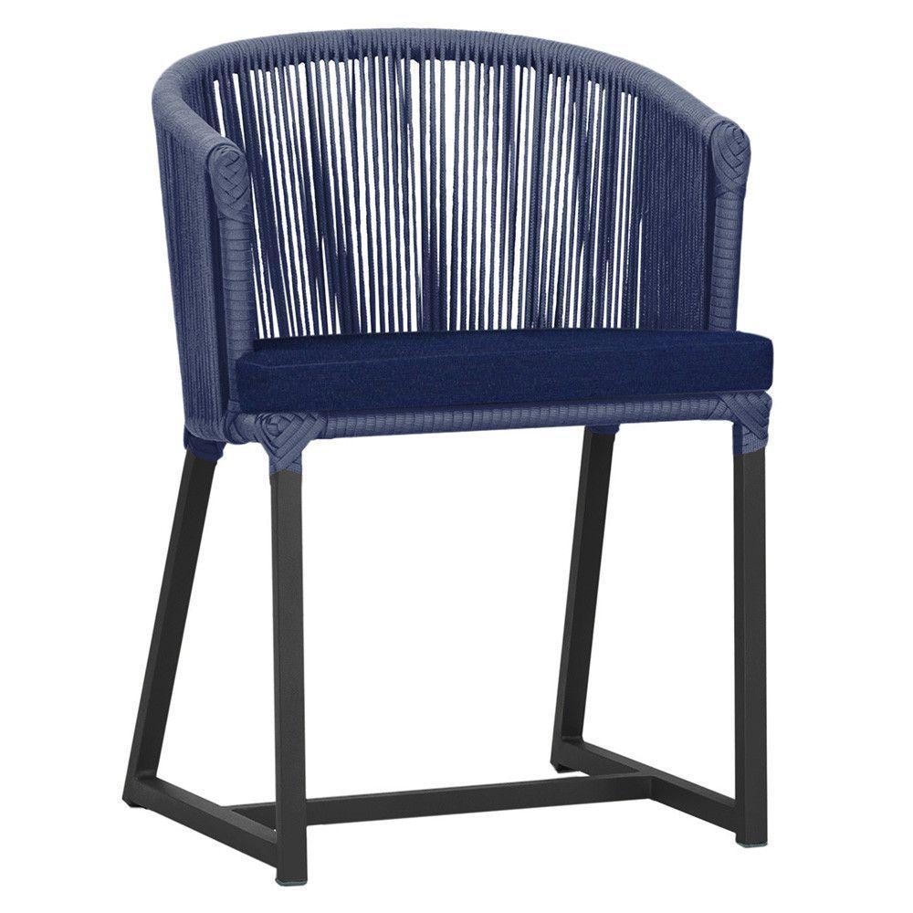 Cadeira De Jantar Noronha Alumínio Preta E10 Trama Original Azul - 1