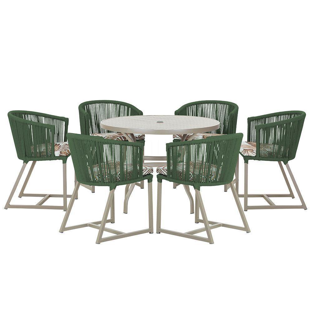 Mesa E 6 Cadeiras De Jantar Noronha Fendi E6 Trama Original Verde - 1