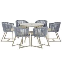 Mesa E 6 Cadeiras De Jantar Noronha Fendi E7 Trama Original Prata - 1