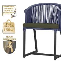 Cadeira De Jantar Noronha Alumínio Preta E13 Trama Original Azul