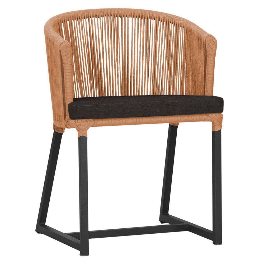 Cadeira De Jantar Noronha Alumínio Preta E9 Trama Original Terra Cota - 1