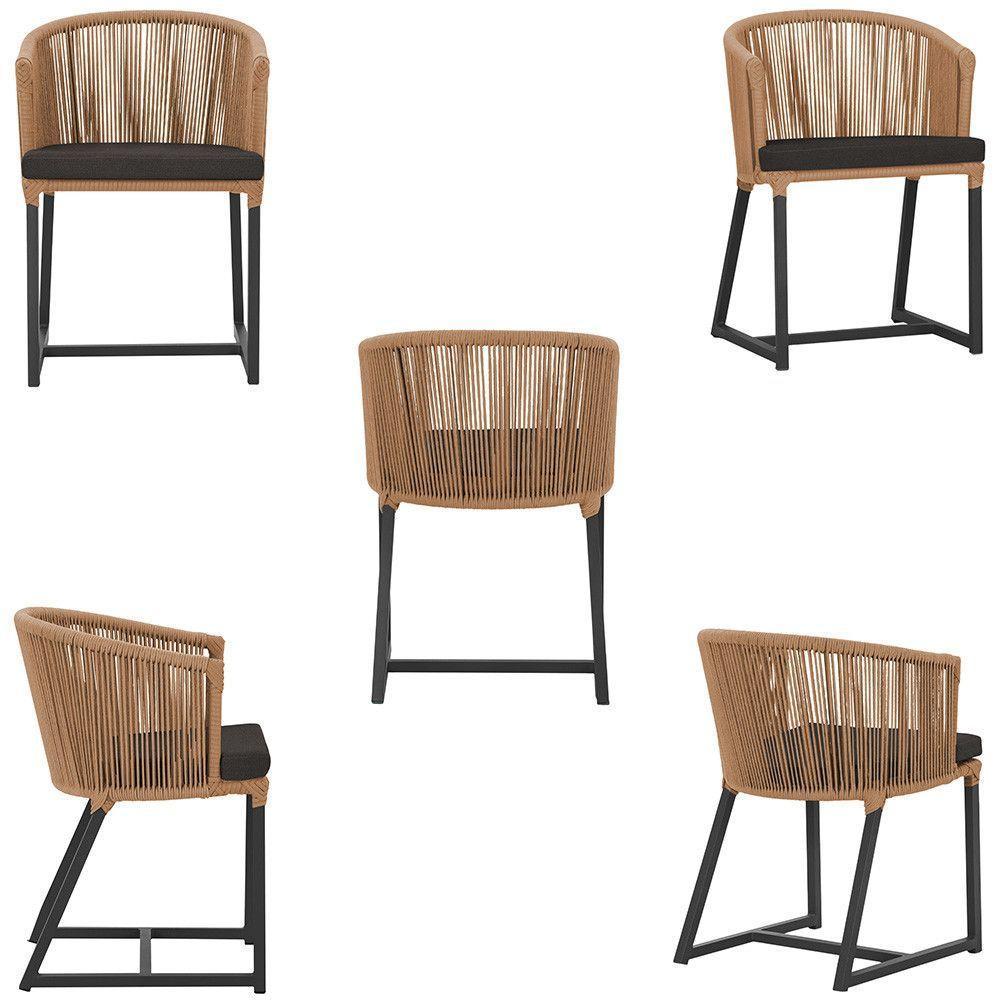 Cadeira De Jantar Noronha Alumínio Preta E9 Trama Original Terra Cota - 5