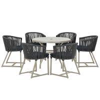 Mesa E 6 Cadeiras De Jantar Noronha Fendi E12 Trama Original Preto - 1