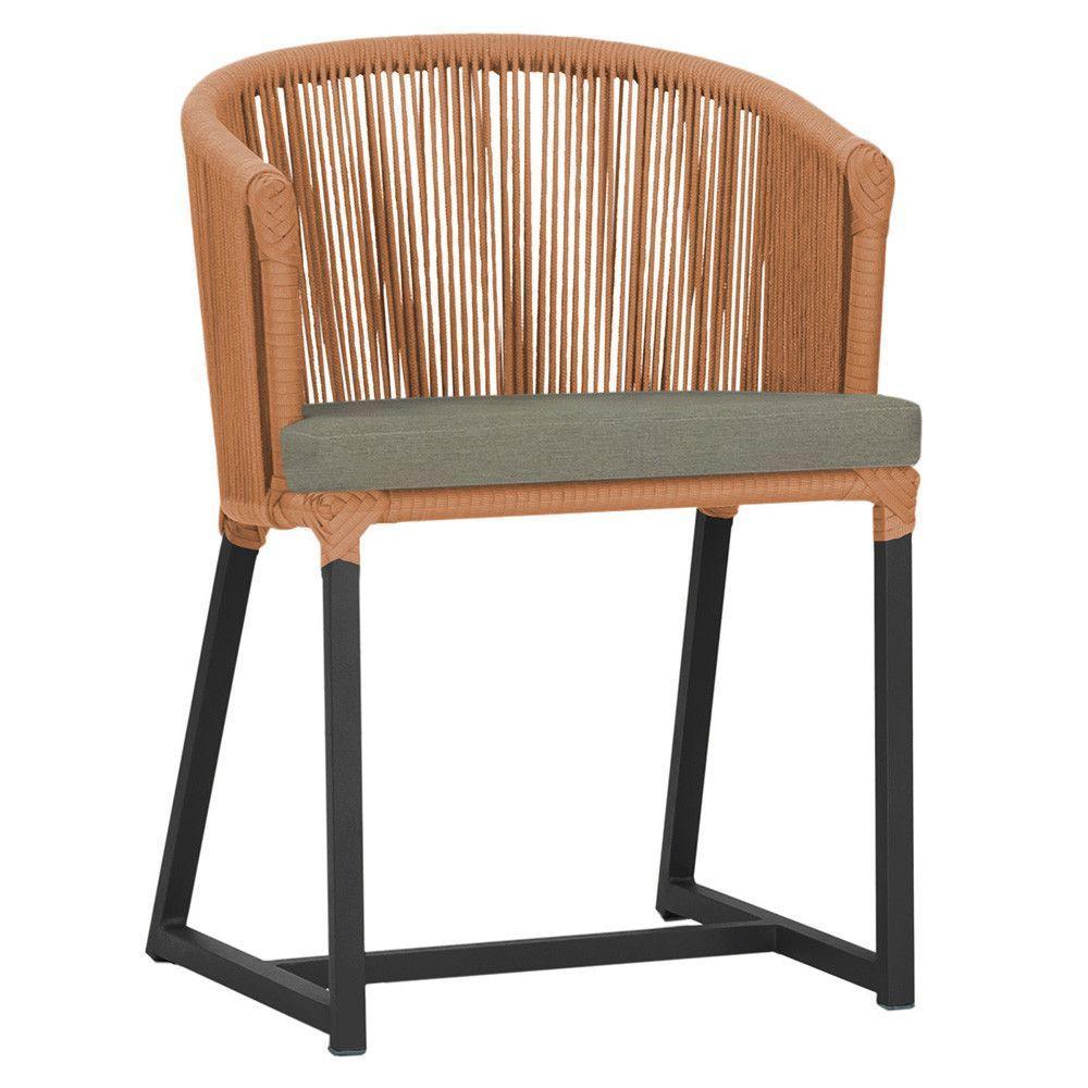 Cadeira De Jantar Noronha Alumínio Preta E8 Trama Original Terra Cota - 1