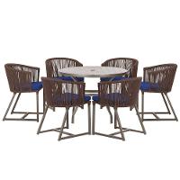 Mesa E 6 Cadeiras Jantar Noronha Marrom E10 Trama Original Marrom - 1