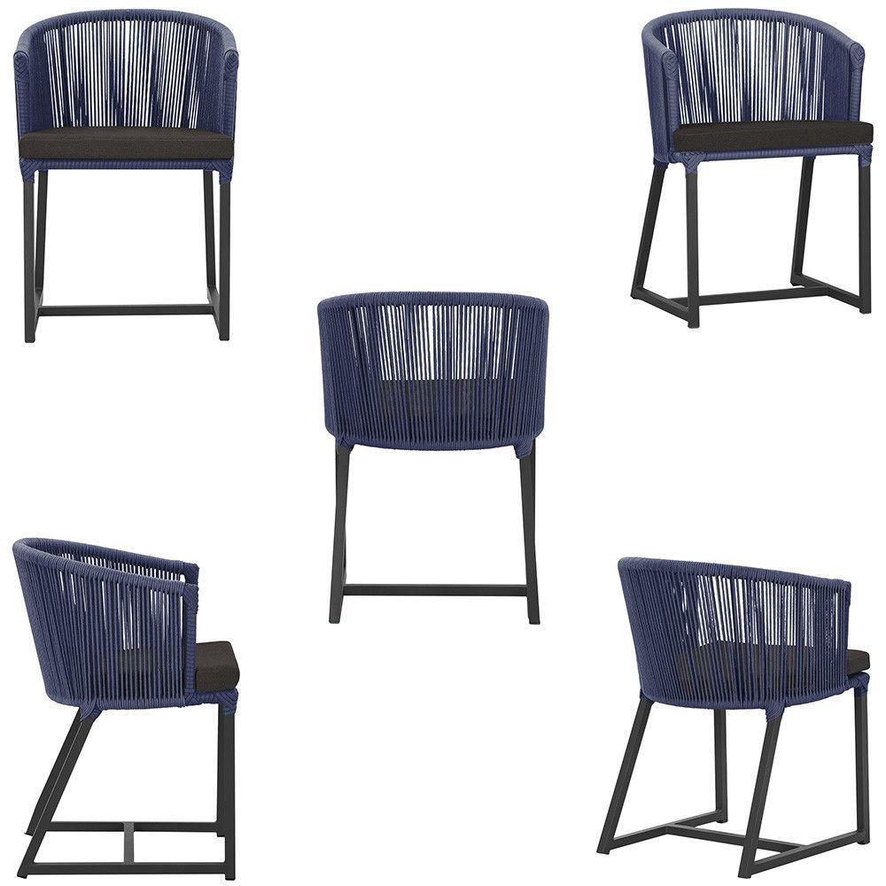 Cadeira De Jantar Noronha Alumínio Preta E9 Trama Original Azul - 5