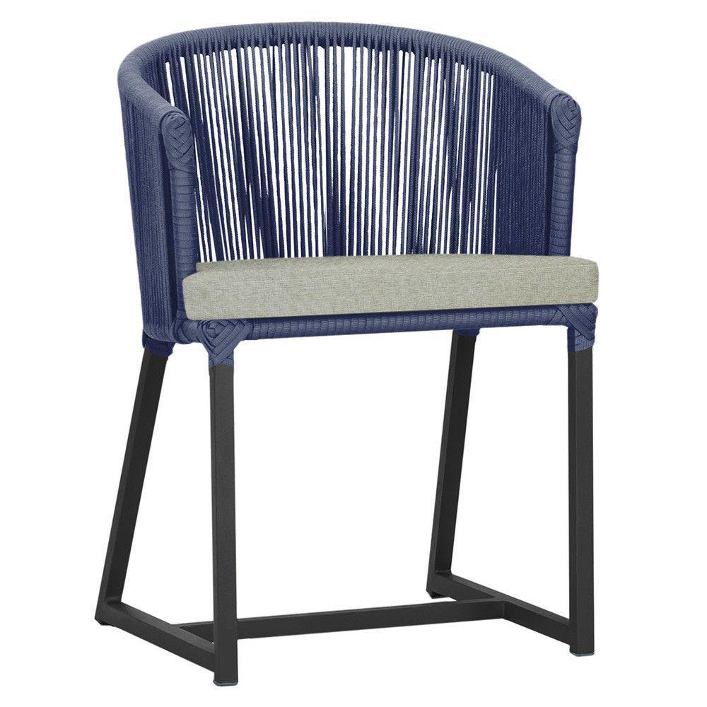 Cadeira De Jantar Noronha Alumínio Preta E3 Trama Original Azul - 1