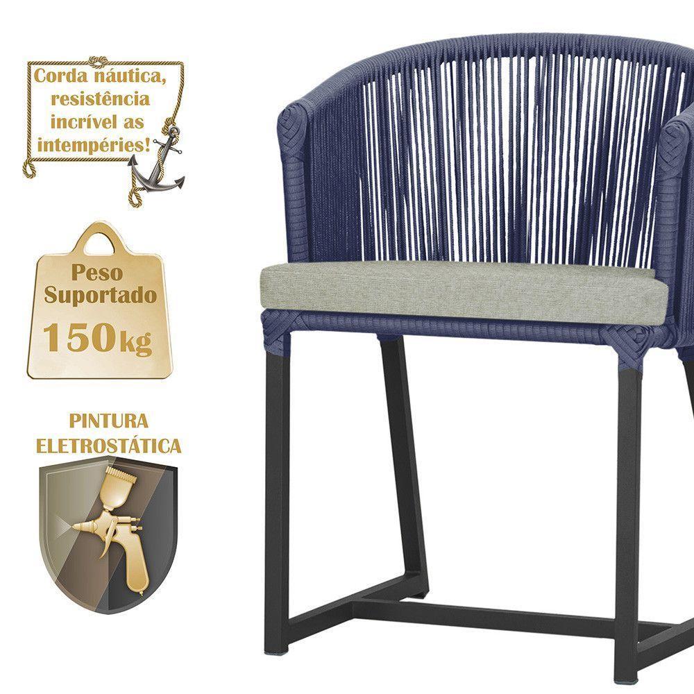 Cadeira De Jantar Noronha Alumínio Preta E3 Trama Original Azul - 4