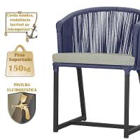 Cadeira De Jantar Noronha Alumínio Preta E3 Trama Original Azul