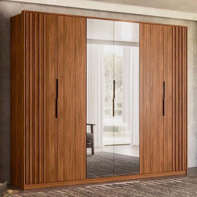 Guarda Roupa Casal Atrice Ripado 6 Portas Nogueira Touch Com 2 Espelhos - Demartêz