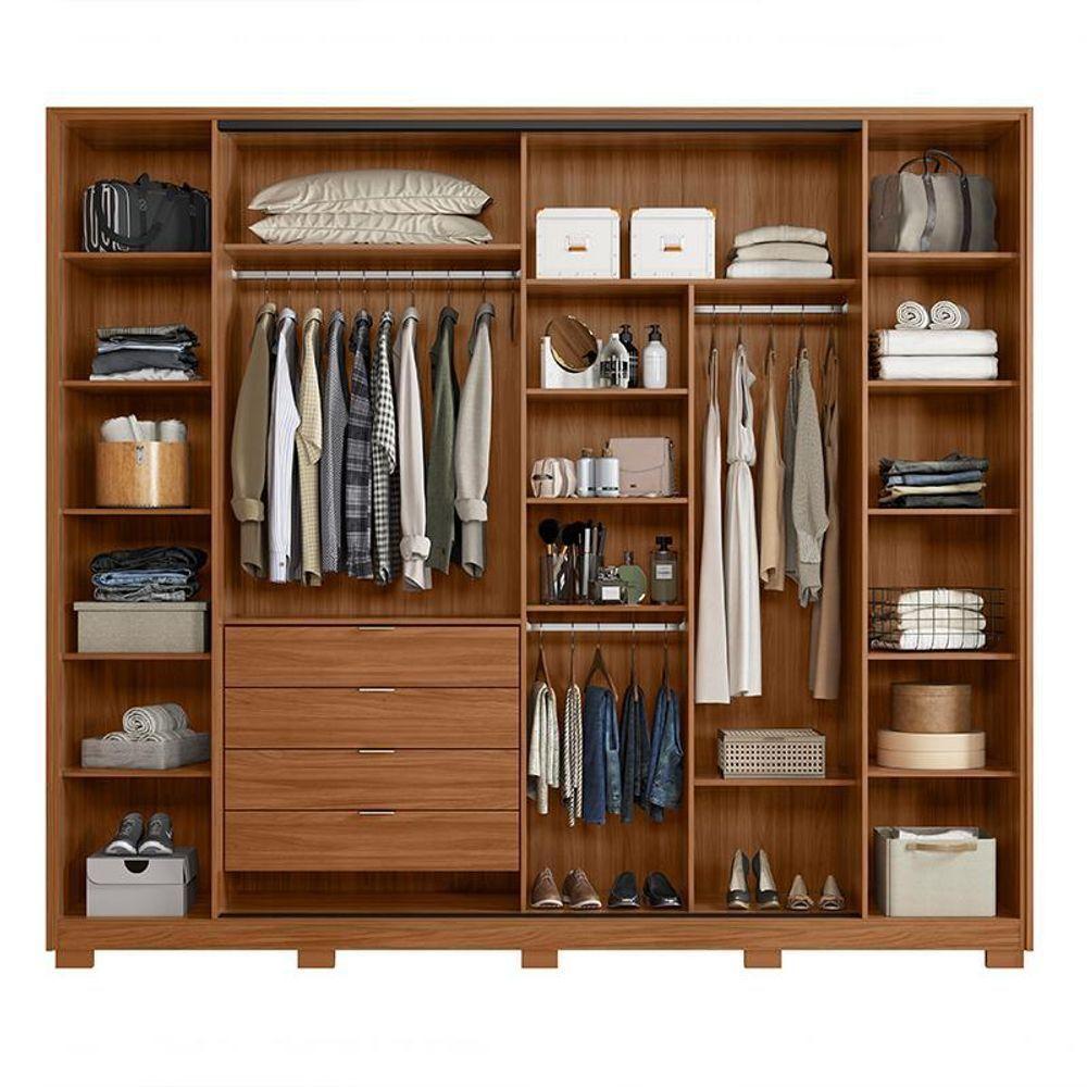 Guarda Roupa Casal Laredo 4 Portas Flex Nogueira/nude Prime Tx Com Espelho E Pés - Demartêz - 3
