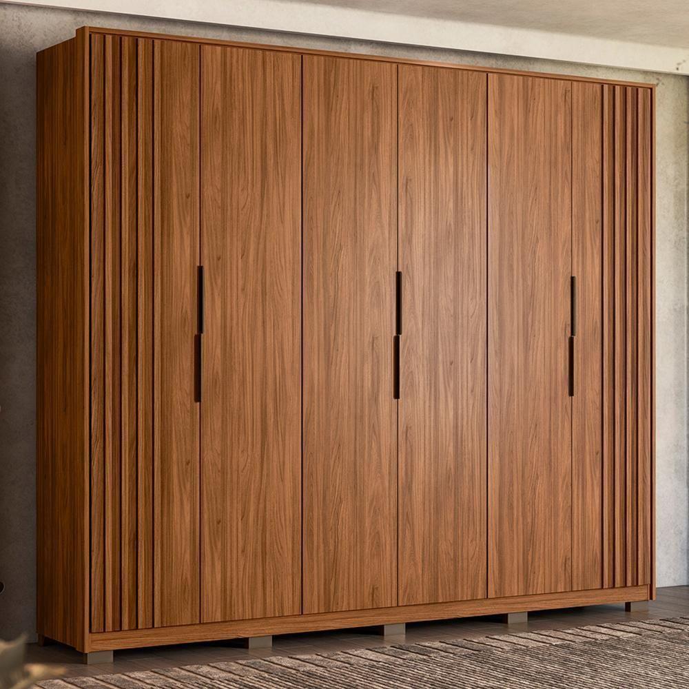 Guarda Roupa Casal Atrice Ripado 6 Portas Nogueira Touch Com Pés - Demartêz - 1