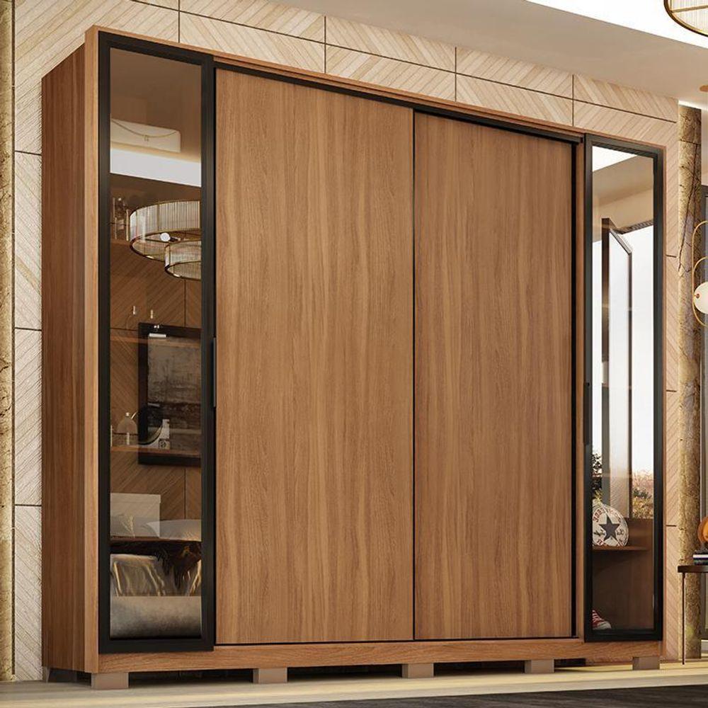 Guarda Roupa Casal Laredo 4 Portas Flex Amêndola Touch Com Vidro Reflecta E Pés - Demartêz - 1