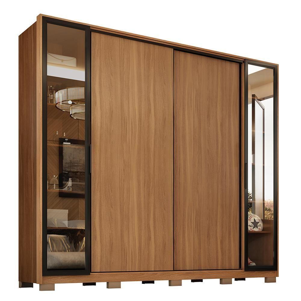 Guarda Roupa Casal Laredo 4 Portas Flex Amêndola Touch Com Vidro Reflecta E Pés - Demartêz - 2