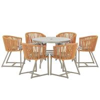 Mesa E 6 Cadeiras De Jantar Noronha Fendi E6 Trama Original Terra Cota - 1