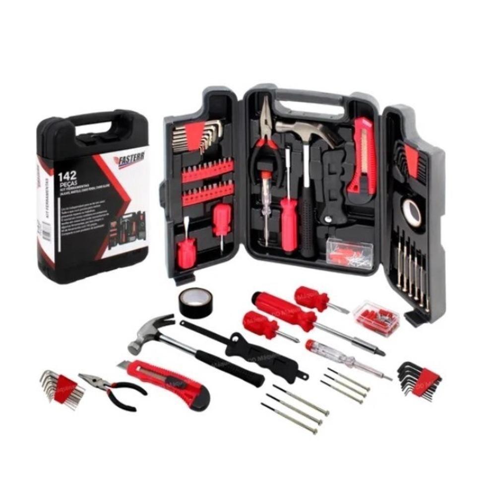 Kit De Ferramentas Completa 142 Peças Maleta Chaves Martelo Soquetes Jogo Multiuso Manuais - 1