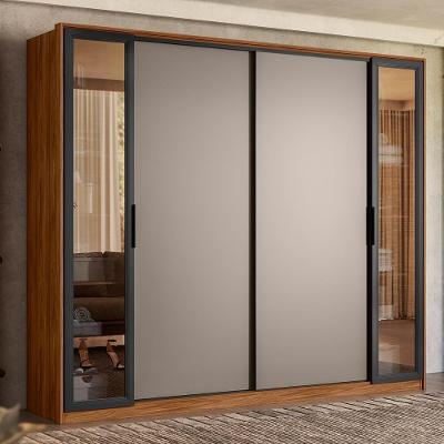 Guarda Roupa Casal Laredo 4 Portas 4 Gavetas Nogueira-nude Prime Tx com Vidro Reflecta