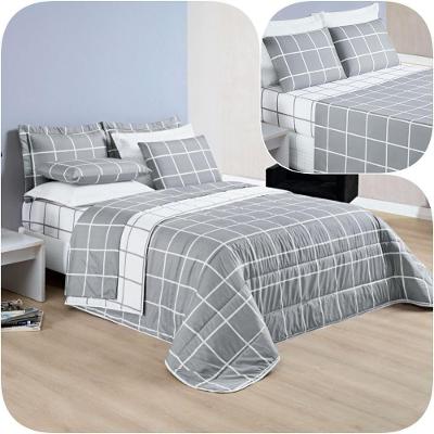 Kit Cobre Leito King Dustin 200 Fios Com Jogo De Lençol 7 Peças Cinza