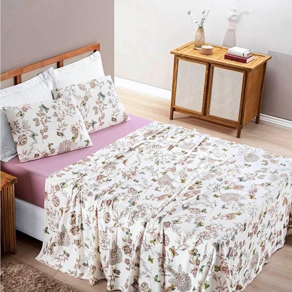 Jogo De Lençol Queen Quality Malha 100% Algodão Estampado 4 Peças Cor Butterfly Rosa - 1
