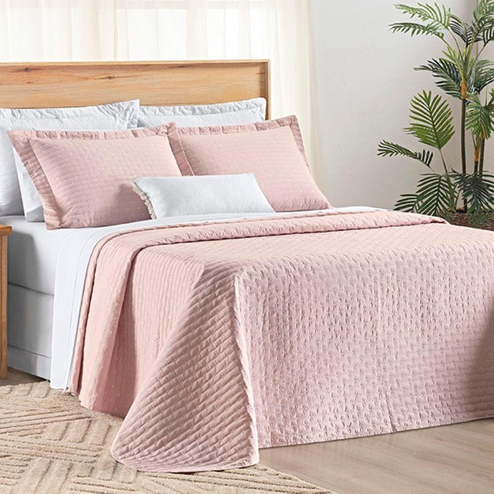 Cobre Leito Queen Verity 200 Fios Bordado 3 Peças Rosa - 1