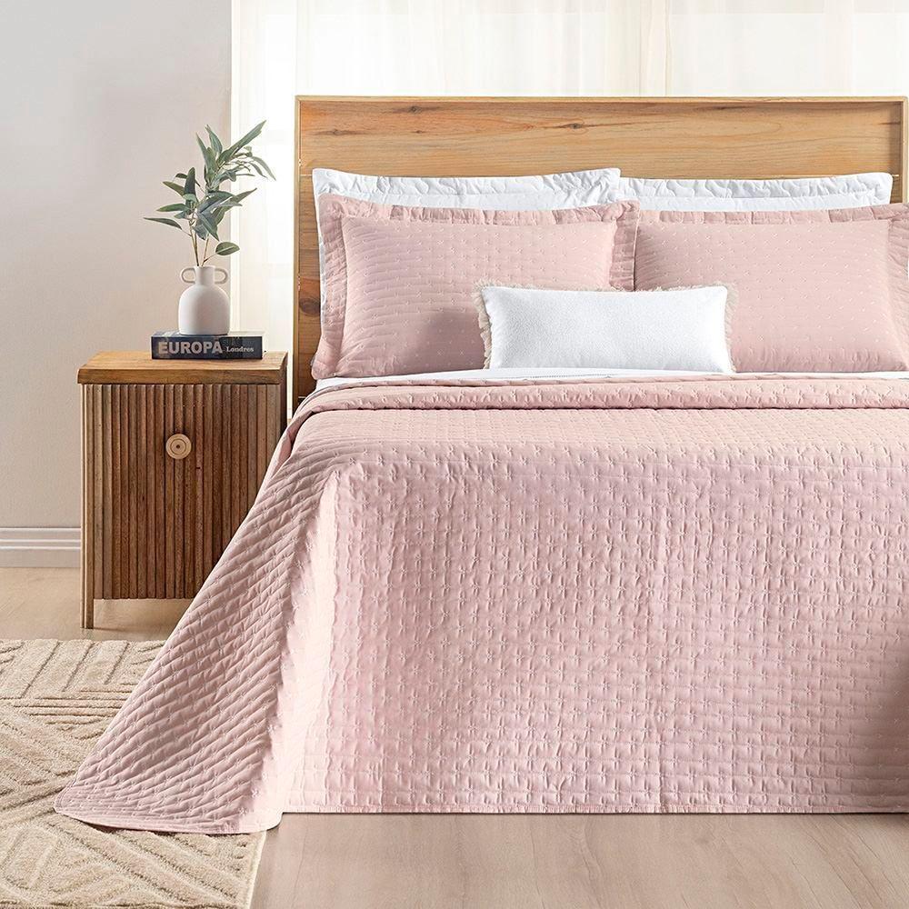 Cobre Leito Queen Verity 200 Fios Bordado 3 Peças Rosa - 2