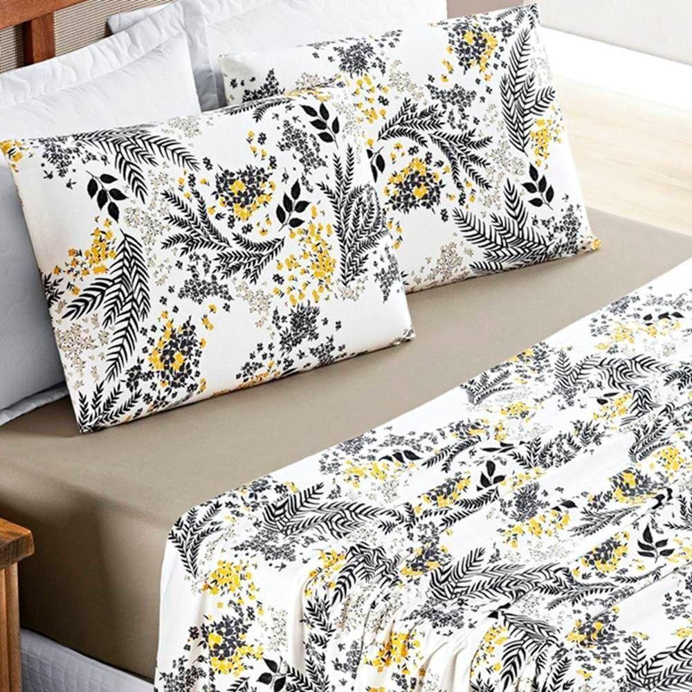 Jogo De Lençol Queen Quality Malha 100% Algodão Estampado 4 Peças Cor Blossom Caqui - 2