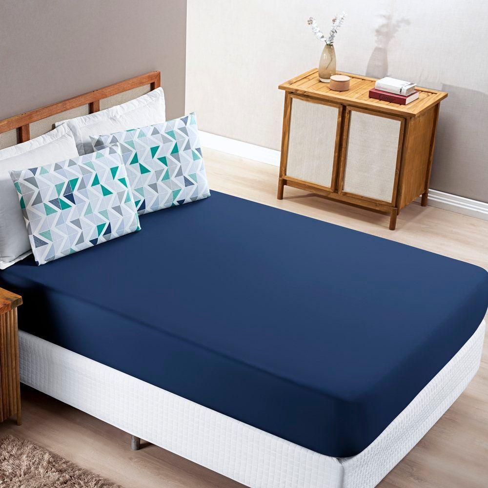 Kit Edredom Queen Com Jogo De Lençol Malha 100% Algodão 4 Peças Geométrico Azul - 2