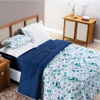 Edredom Queen Dupla Face Malha Penteada 100% Algodão 1 Peça Geométrico Azul - 1