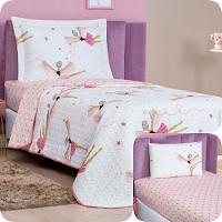 Kit Colcha Solteiro Bouti Kids Com Jogo De Lençol 4 Peças Bailarina - 1